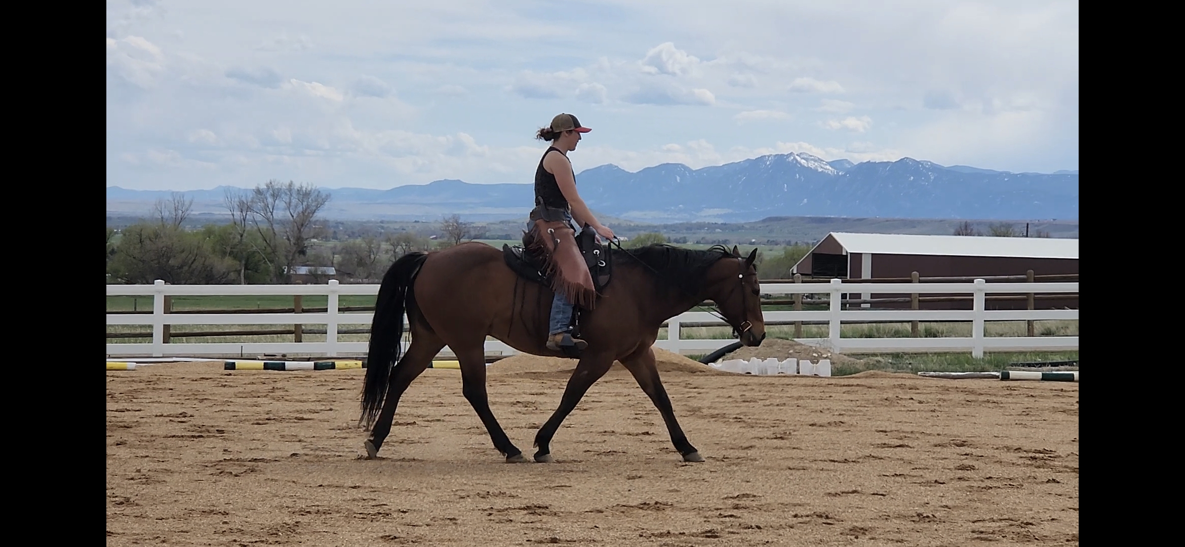 Horse and rider at Lone Tree Acres with mountain views